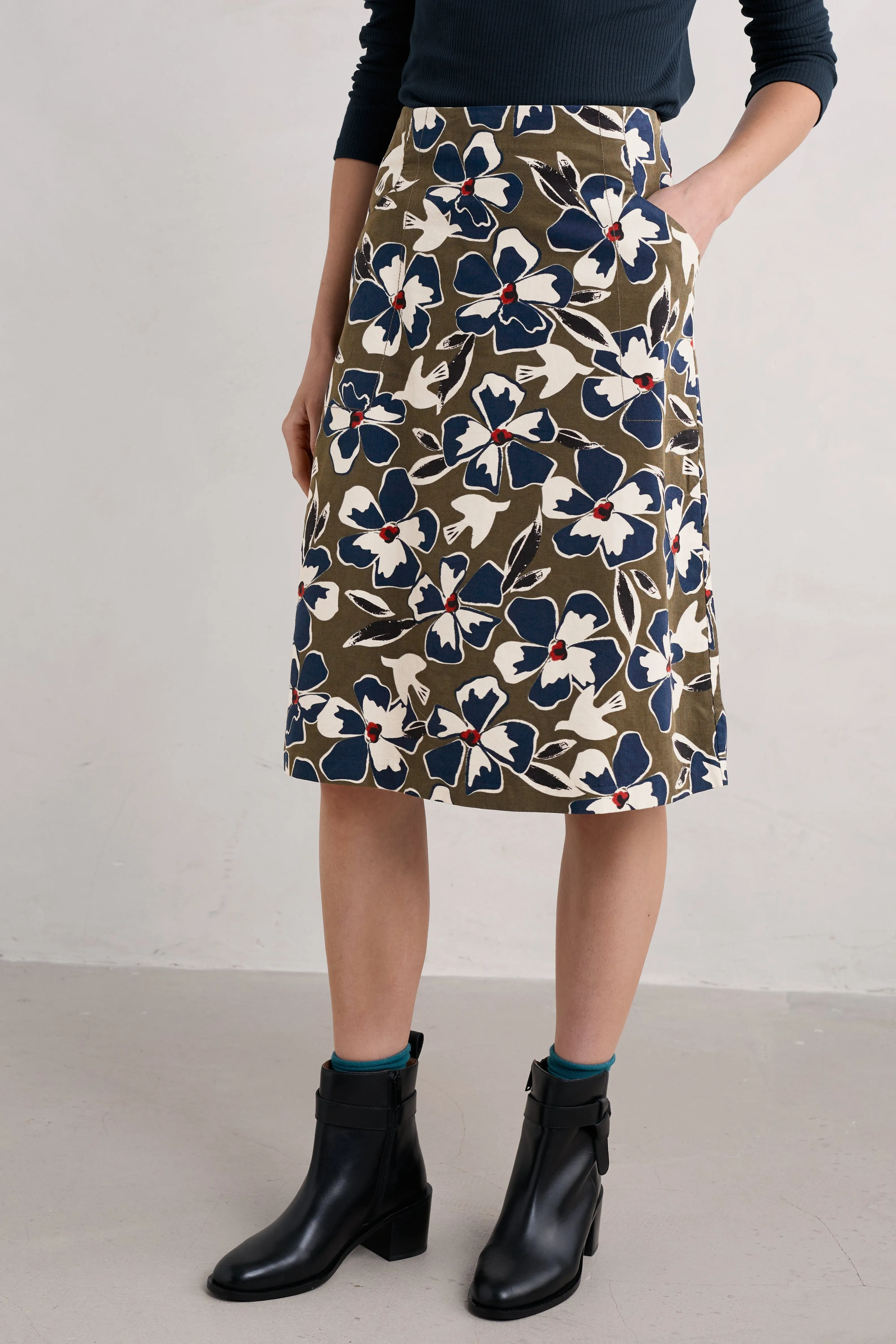 Seasalt Forest View Skirt in Bird Flower Dark Seagrass