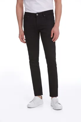 Slim Fit Woven Textured Low Waist Black Cotton Casual Pants