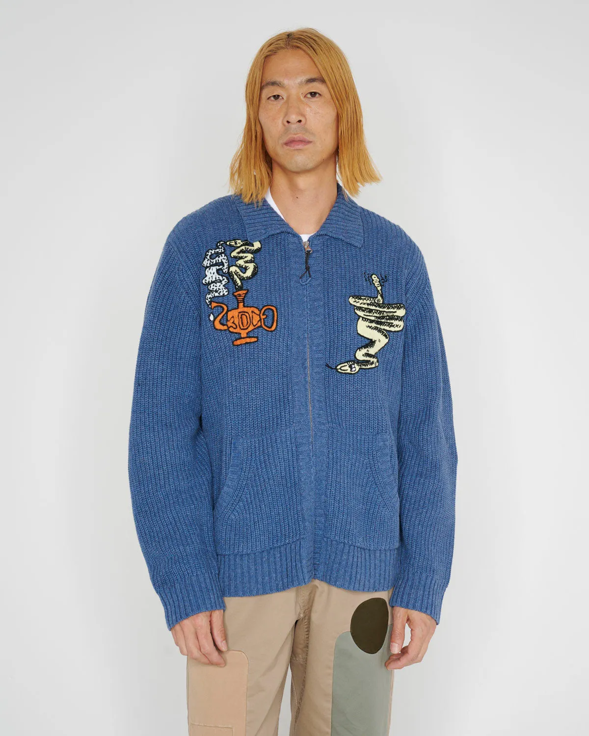 Snake Charmer Zip Up Cardigan - Blue