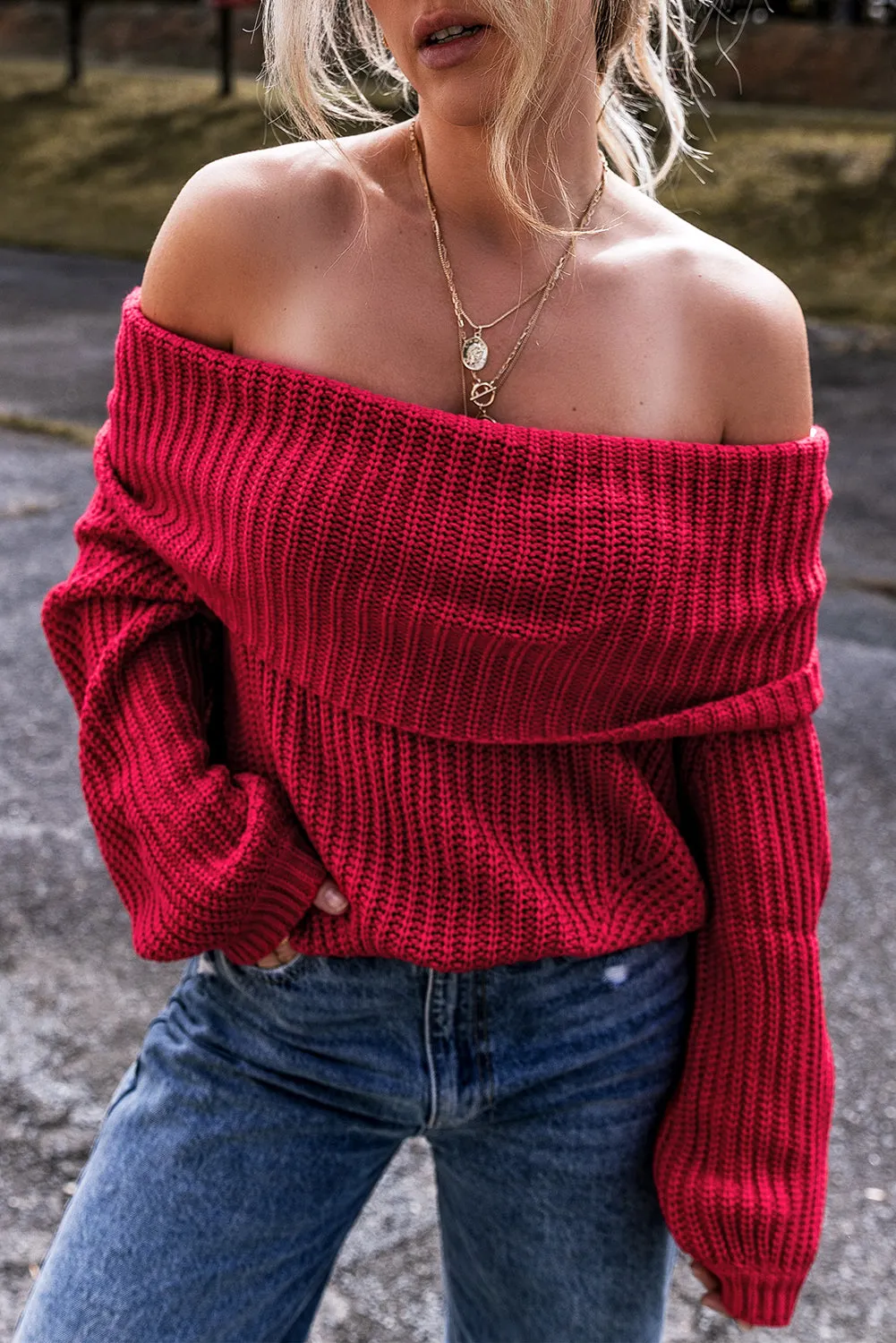 Solid Off Shoulder Sweater