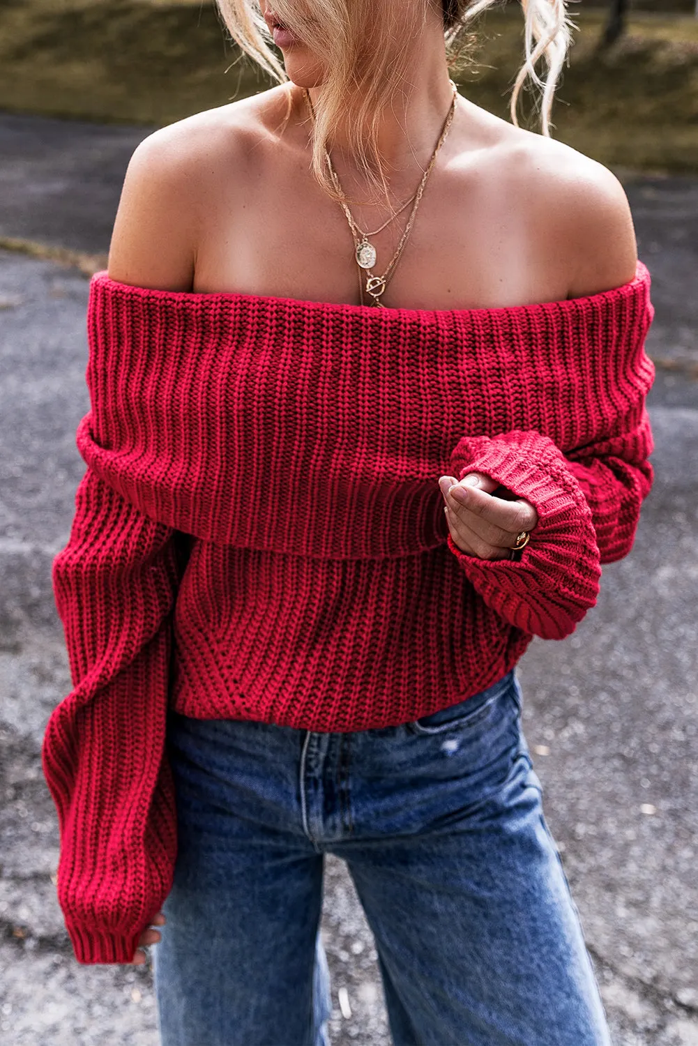 Solid Off Shoulder Sweater