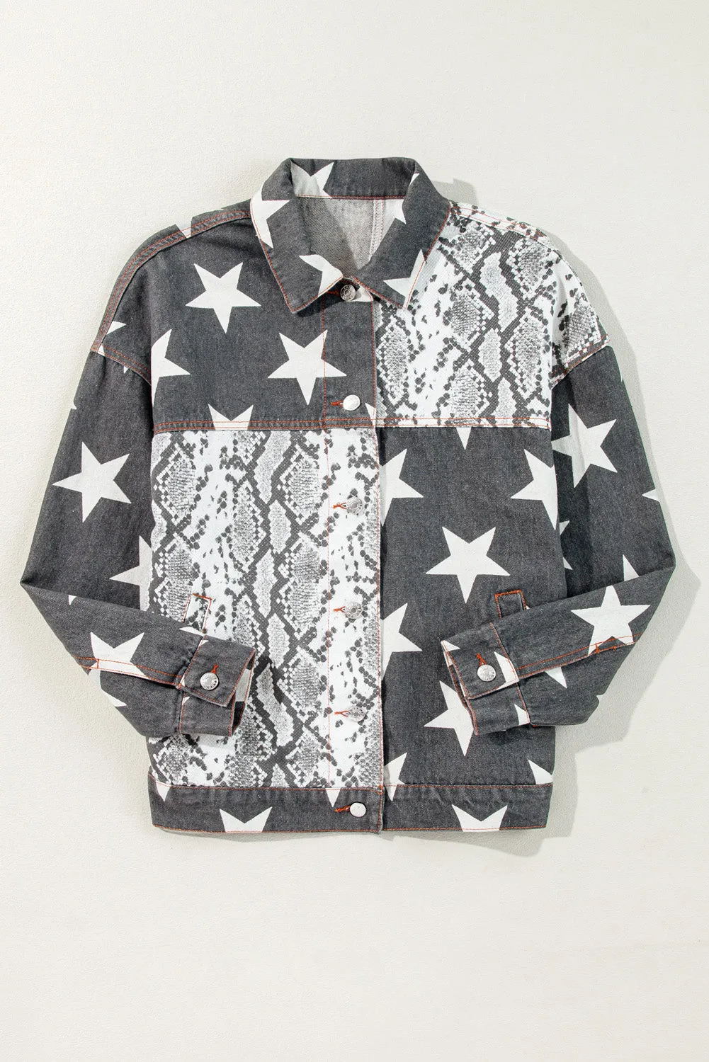 Star Snakeskin Patchwork Denim Jacket