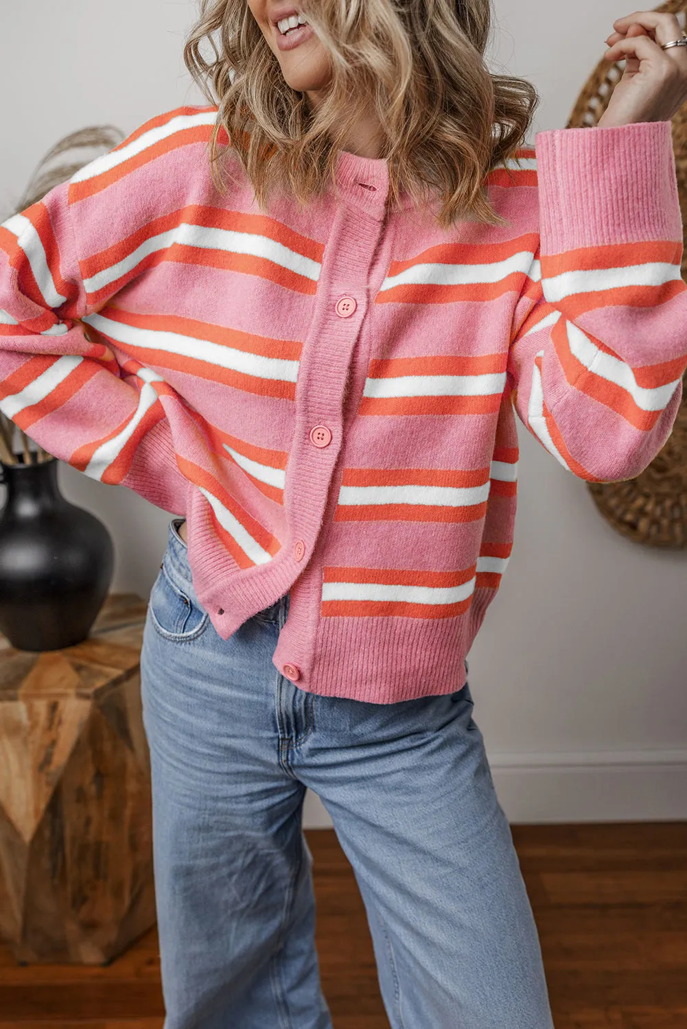 Stripe Drop Shoulder Cardigan Sweater