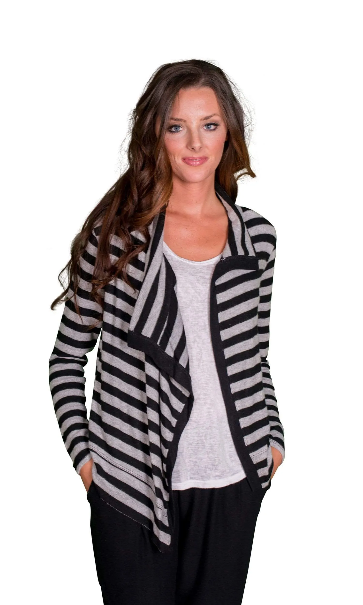 Velvet by Graham & Spencer Violetta Cozy Jersey Striped Cardigan