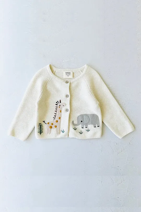 Viverano Animal Safari Embroidered Baby Cardigan Sweater