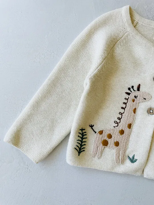 Viverano Animal Safari Embroidered Baby Cardigan Sweater