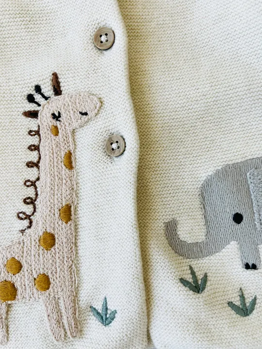 Viverano Animal Safari Embroidered Baby Cardigan Sweater