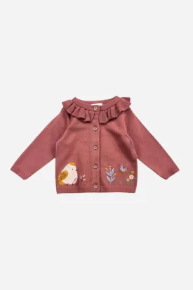 Viverano Floral Bird Embroidered Baby Knit Cardigan