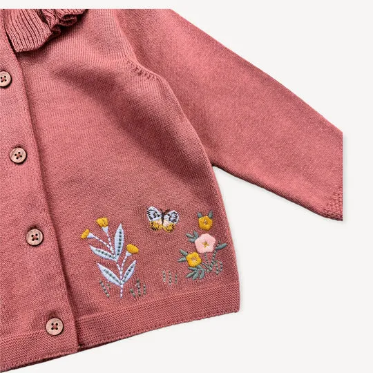 Viverano Floral Bird Embroidered Baby Knit Cardigan