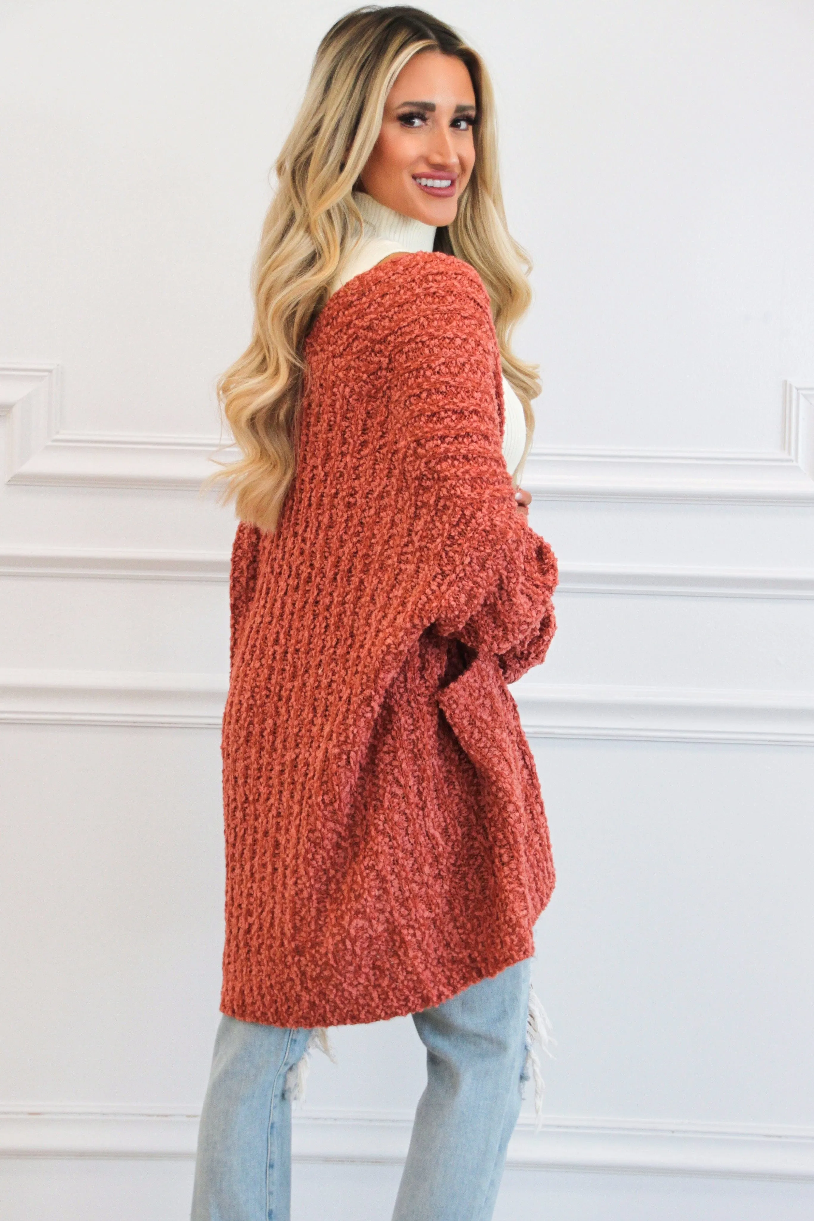 Warm Up Sweater Knit Cardigan: Marsala