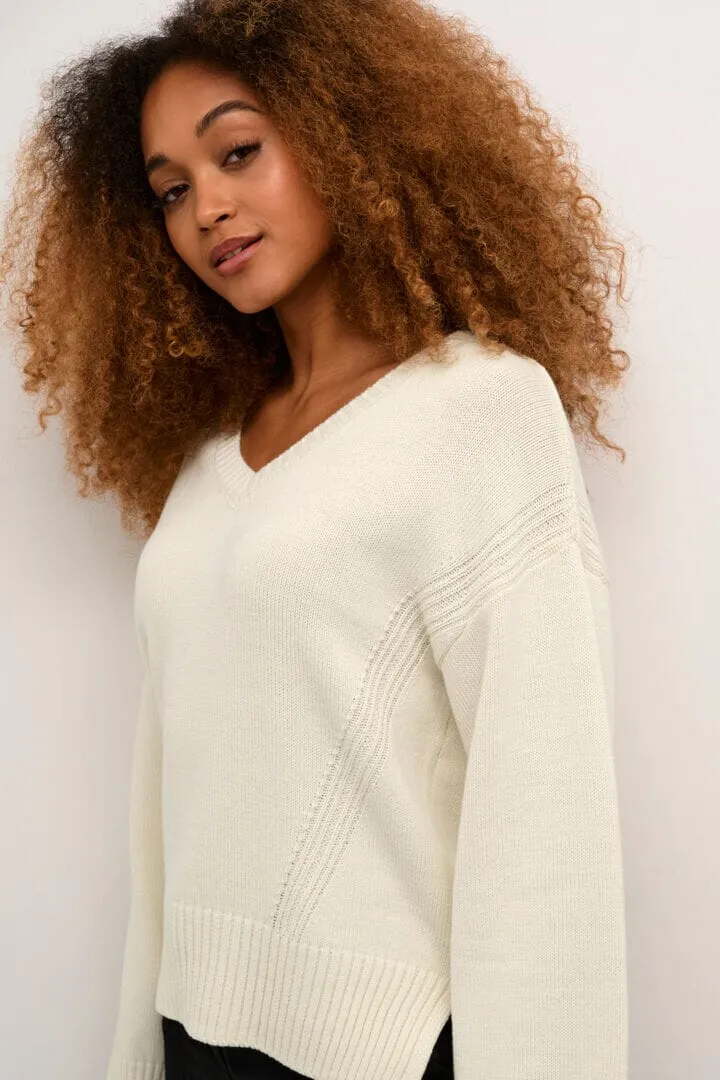 WINTER WHITE V NECK SWEATER