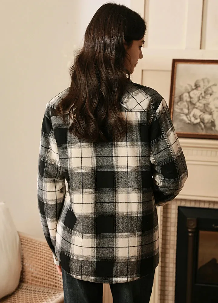 Womens Snap Plaid Flannel Jacket, Sherpa-Lined Shacket