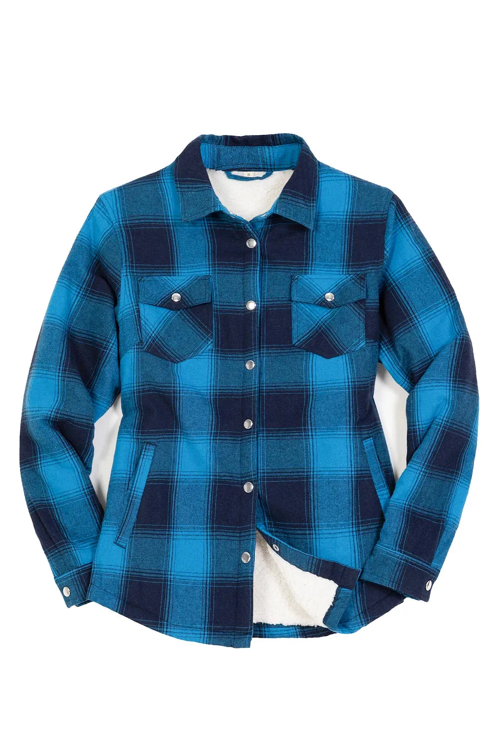 Womens Snap Plaid Flannel Jacket, Sherpa-Lined Shacket