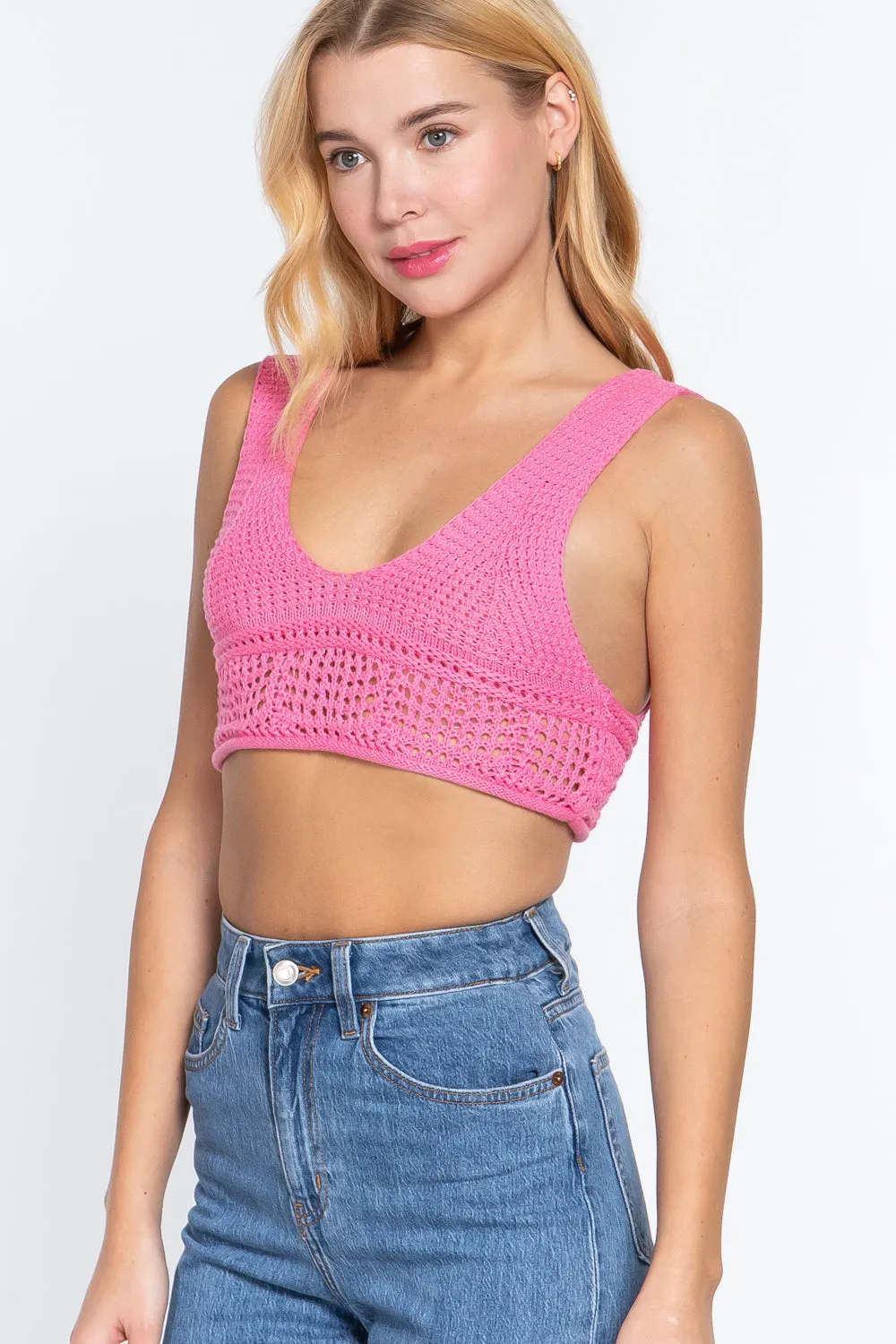 Women's Textured Crop Sweater Tank Top