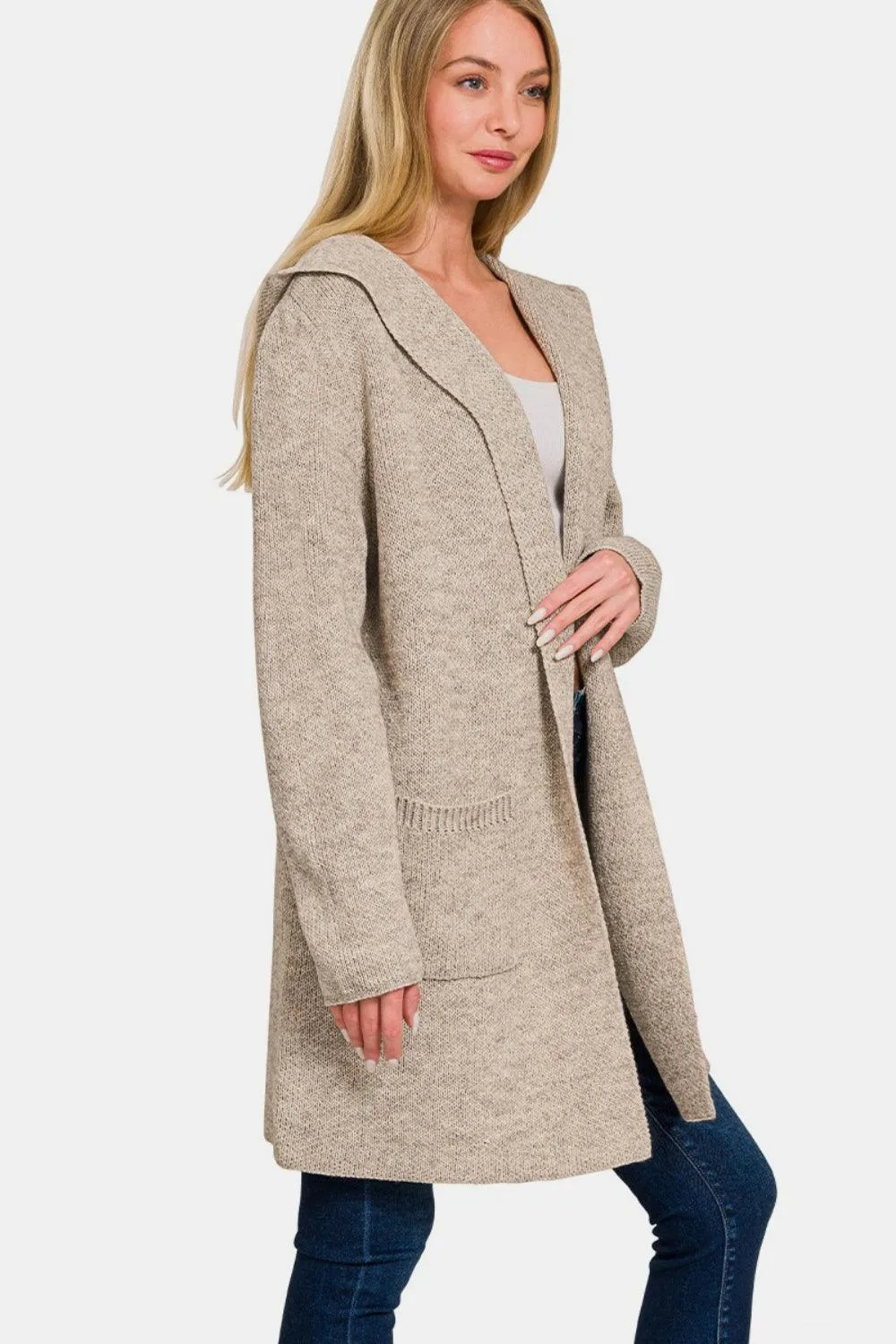 Zenana Cardigan Hooded Open Front Sweater Outwear